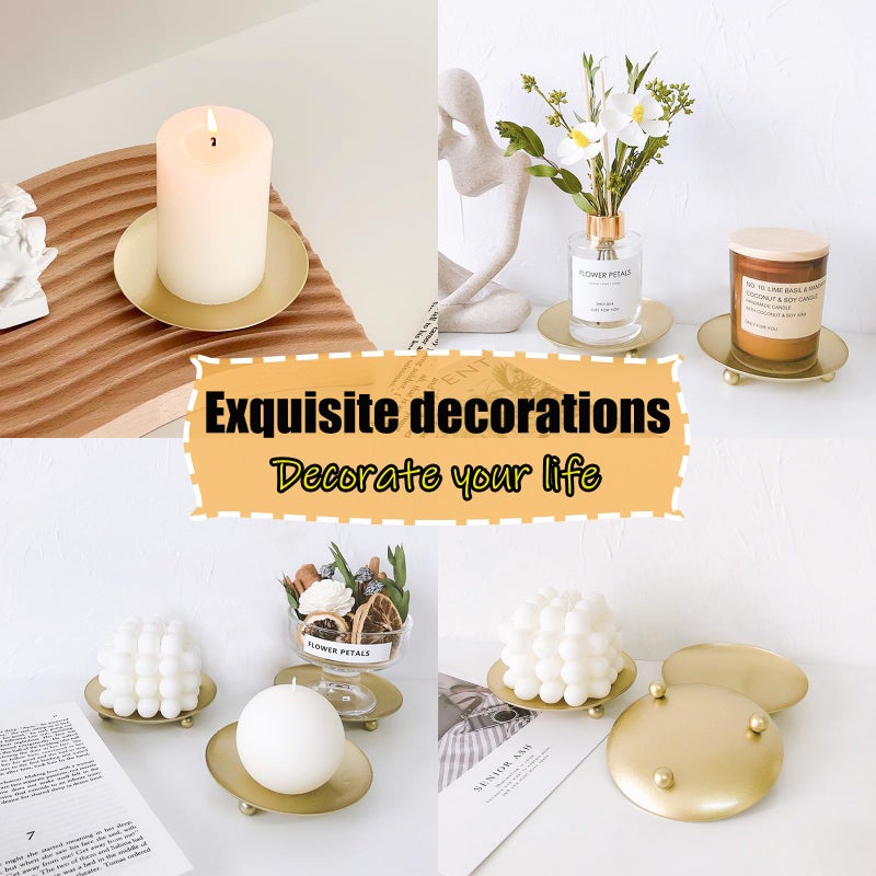 Adyoney 2Pcs Iron Plate Candle Holder Set - 3.54 Inch Decorative Pedestal Candle Stands for Home, Wedding, and Birthday Parties - Elegant Gold Candle Holders for Stylish DÃ©cor - Image 5