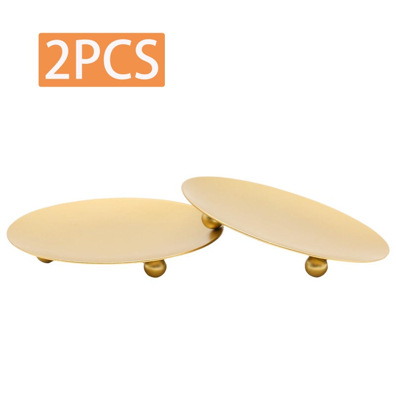 Adyoney 2Pcs Iron Plate Candle Holder Set - 3.54 Inch Decorative Pedestal Candle Stands for Home, Wedding, and Birthday Parties - Elegant Gold Candle Holders for Stylish DÃ©cor - Image 3