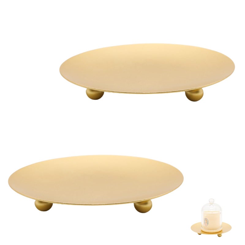 Adyoney 2Pcs Iron Plate Candle Holder Set - 3.54 Inch Decorative Pedestal Candle Stands for Home, Wedding, and Birthday Parties - Elegant Gold Candle Holders for Stylish DÃ©cor - Image 1