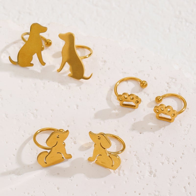ofeankri Cross-Border Cute Minimalist Cat and Dog Paw Earrings, Gold-Plated Stainless Steel, No Piercing Required - Image 3