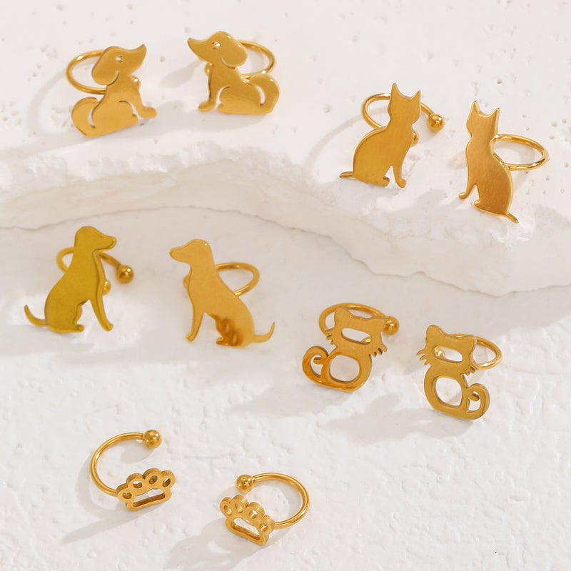 ofeankri Cross-Border Cute Minimalist Cat and Dog Paw Earrings, Gold-Plated Stainless Steel, No Piercing Required - Image 4