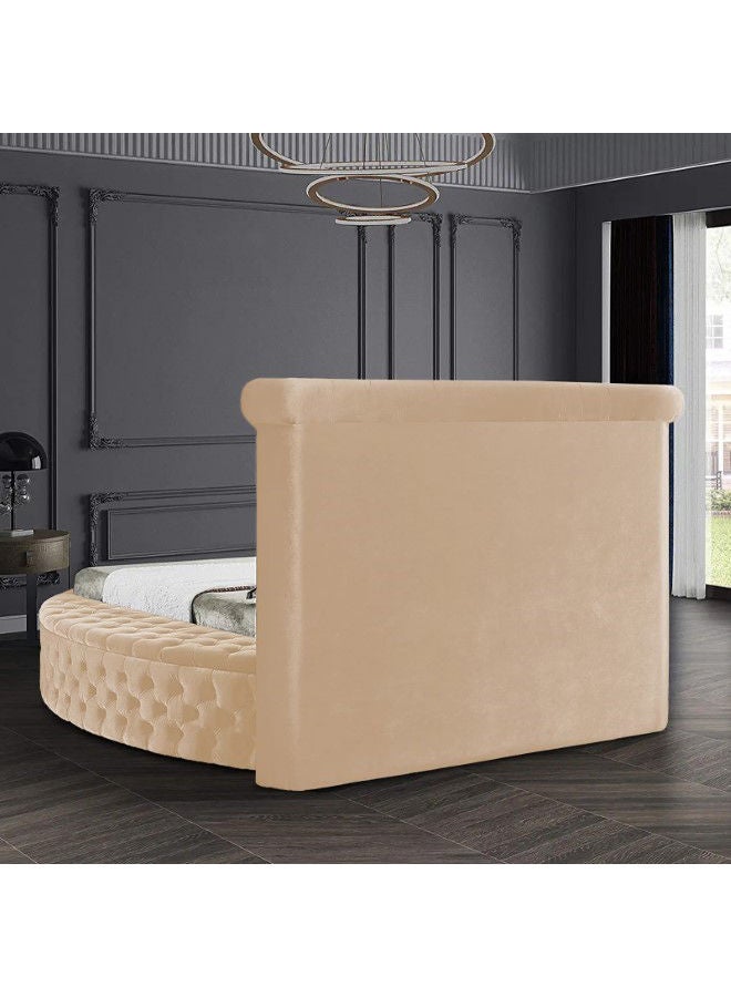 In-House Lotus | Wooden Bed Frame Upholstered in Velvet - Beige  - Image 5