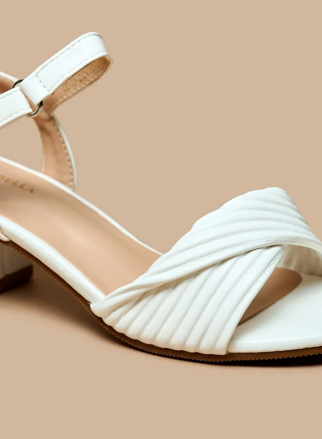 Flora Bella By Shoexpress Girls Textured Block-Heeled Sandals with Hook and Loop Closure