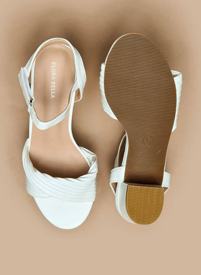 Flora Bella By Shoexpress Girls Textured Block-Heeled Sandals with Hook and Loop Closure