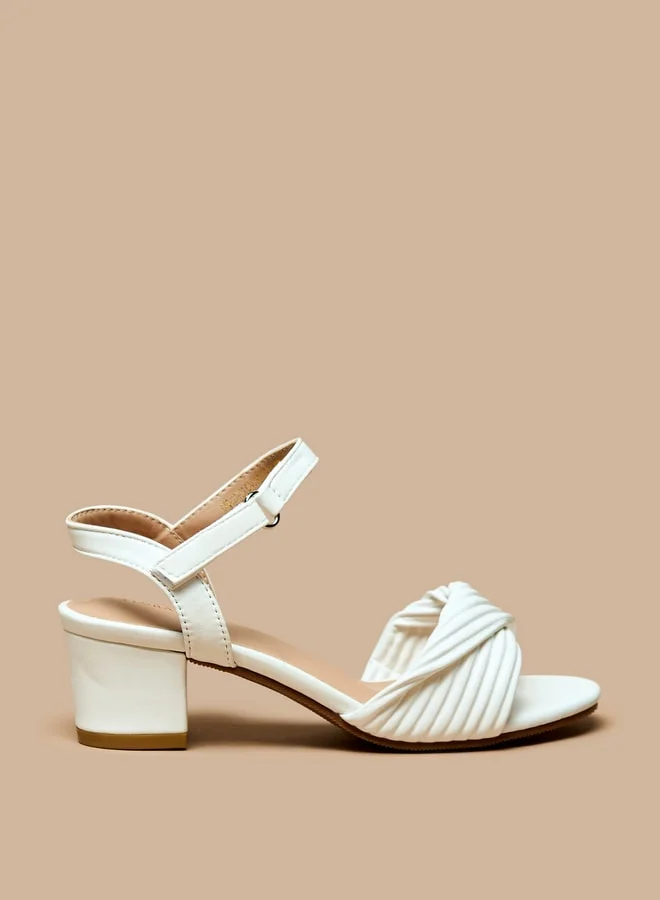 Flora Bella By Shoexpress Girls Textured Block-Heeled Sandals with Hook and Loop Closure