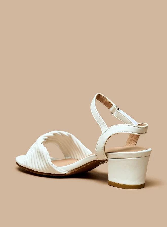Flora Bella By Shoexpress Girls Textured Block-Heeled Sandals with Hook and Loop Closure