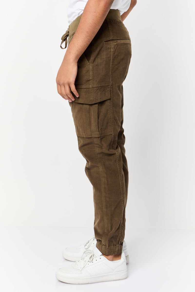 Celio Men Regular Fit Textured Cargo Jogger Pants, Olive - Image 3