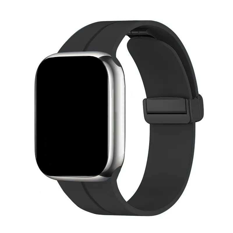 HUMBLE Silicone Strap with Folding Magnetic Lock Compatible with iWatch Series 10 (46mm) Series 9, 8, 7 (45mm) Series 6, 5, 4, SE, SE2 (44mm, 42mm) Ultra/Ultra 2 (Watch Not Included)- Black - Image 3