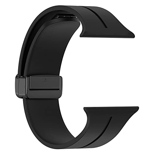 HUMBLE Silicone Strap with Folding Magnetic Lock Compatible with iWatch Series 10 (46mm) Series 9, 8, 7 (45mm) Series 6, 5, 4, SE, SE2 (44mm, 42mm) Ultra/Ultra 2 (Watch Not Included)- Black - Image 2