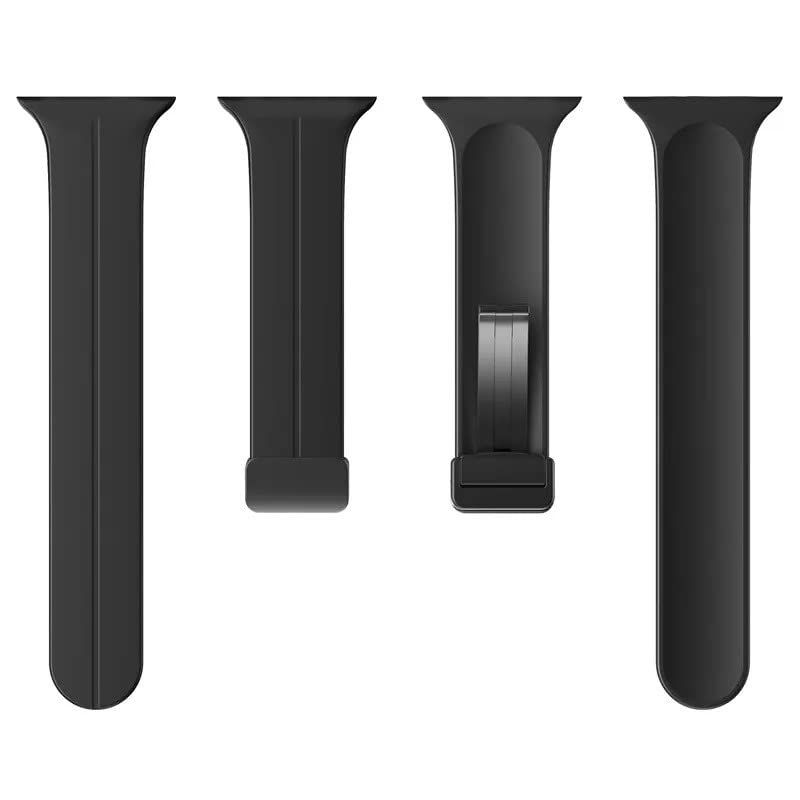 HUMBLE Silicone Strap with Folding Magnetic Lock Compatible with iWatch Series 10 (46mm) Series 9, 8, 7 (45mm) Series 6, 5, 4, SE, SE2 (44mm, 42mm) Ultra/Ultra 2 (Watch Not Included)- Black - Image 5