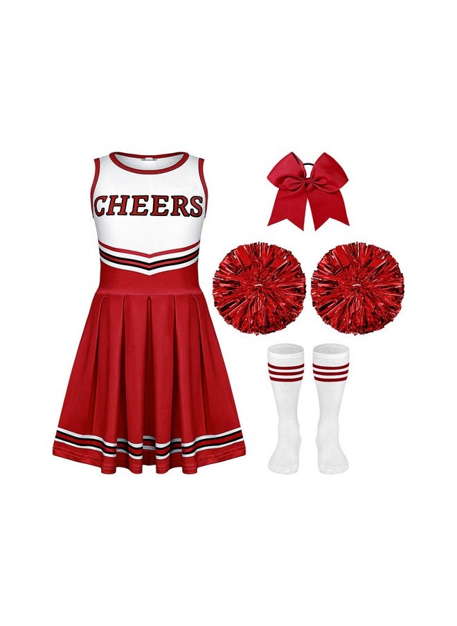 Haysandy - 4 Pcs Girls Halloween Cheerleader Costume Outfit Set Fancy Dress For Kids Halloween Birthday Party (9 To 10 Years Old) - Image 1