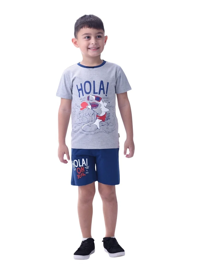 victor and jane 2pc Set- Boys Kids - Graphic Printed 2 Piece Clothing Set - Grey/Blue