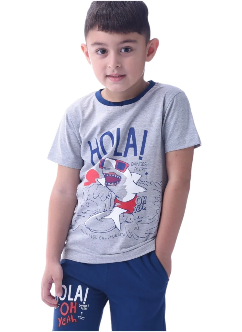 victor and jane 2pc Set- Boys Kids - Graphic Printed 2 Piece Clothing Set - Grey/Blue