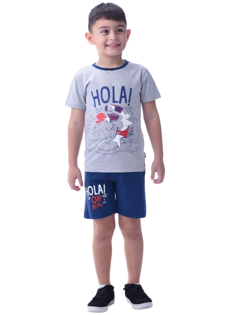 victor and jane 2pc Set- Boys Kids - Graphic Printed 2 Piece Clothing Set - Grey/Blue