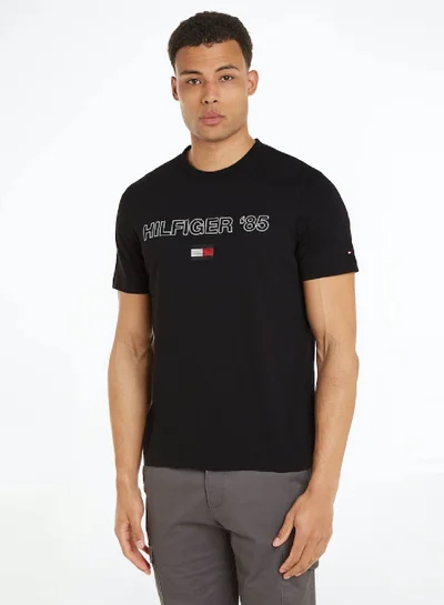 TOMMY HILFIGER Men's Hilfiger 1985 Collection Featuring a Crew Neck T-Shirt - Cotton, Black
