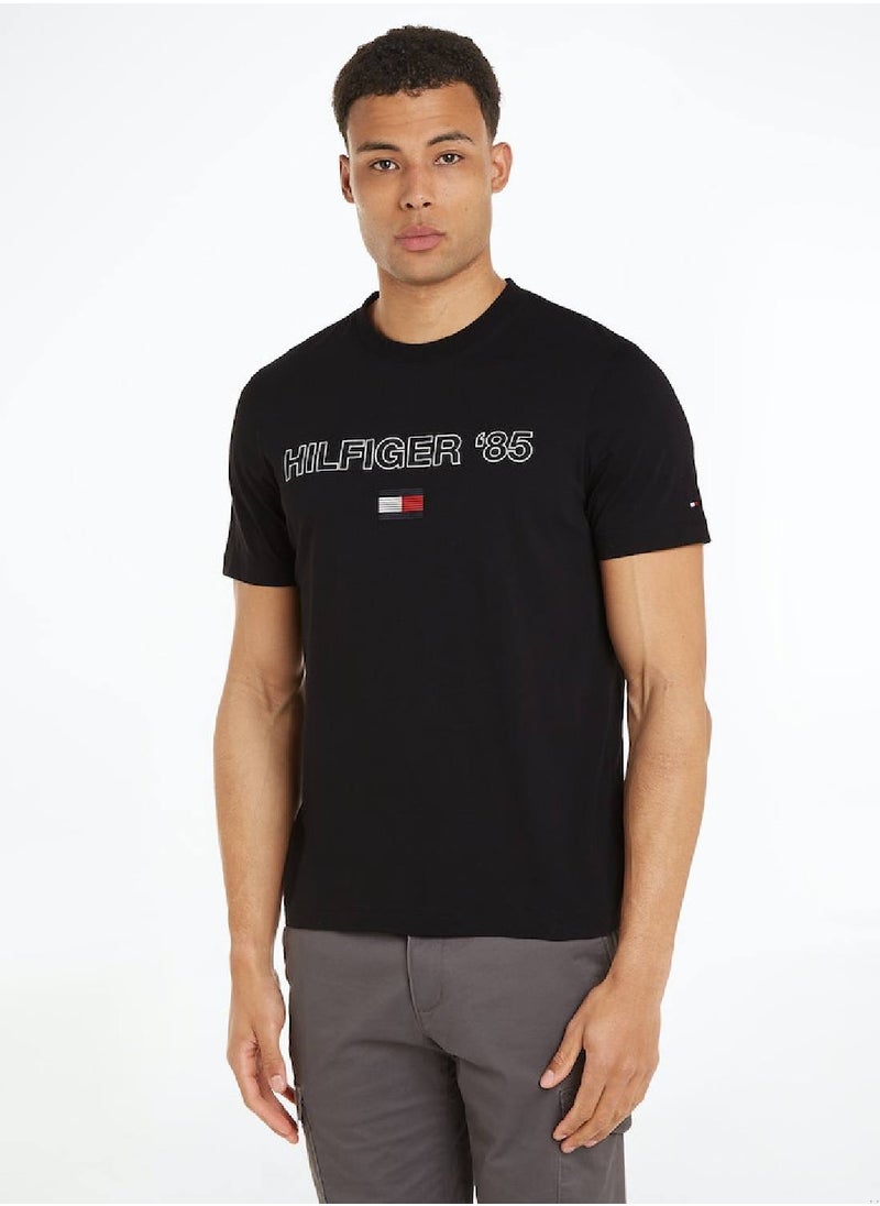 TOMMY HILFIGER - Men's Hilfiger 1985 Collection Featuring a Crew Neck T-Shirt - Cotton, Black - Image 1