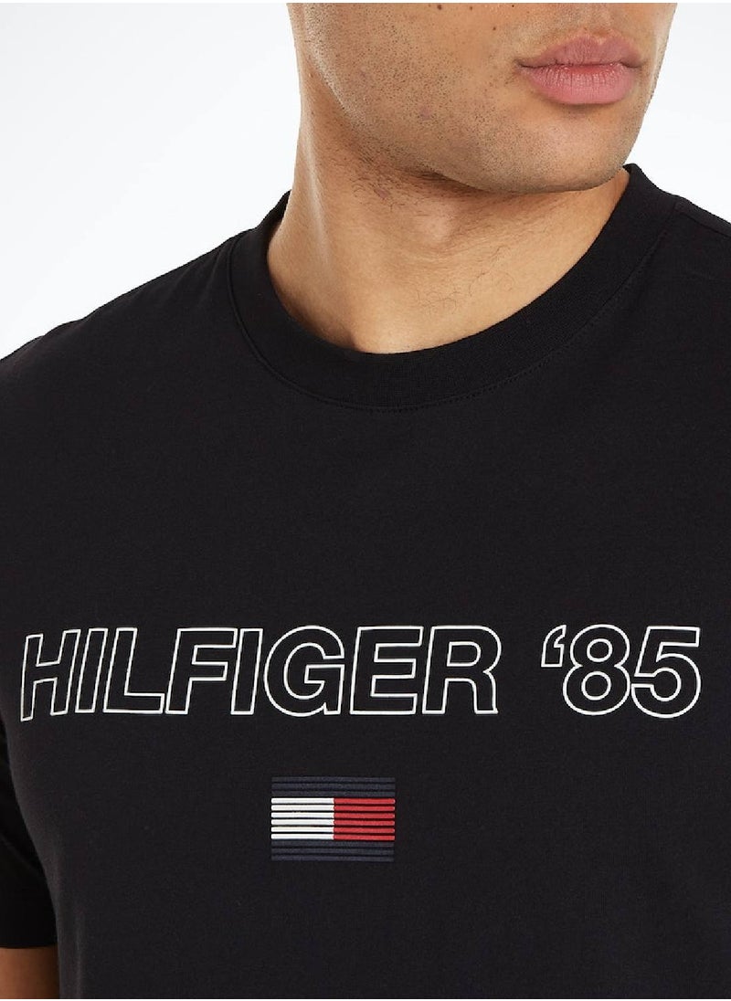 TOMMY HILFIGER - Men's Hilfiger 1985 Collection Featuring a Crew Neck T-Shirt - Cotton, Black - Image 1