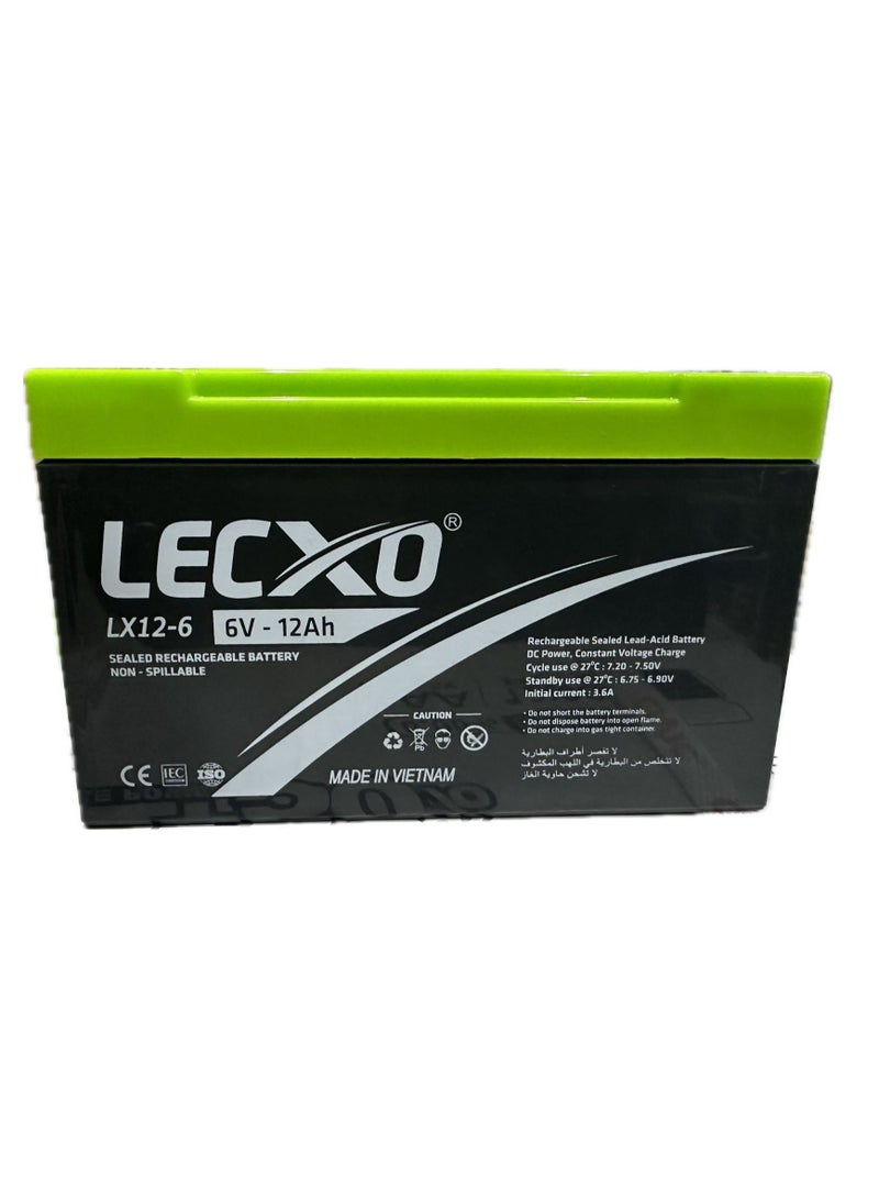 LECXO 6v 12Ah Lead Acid Battery,  Used in Child toys, Emergency Lights, Child Battery Bikes and Cars