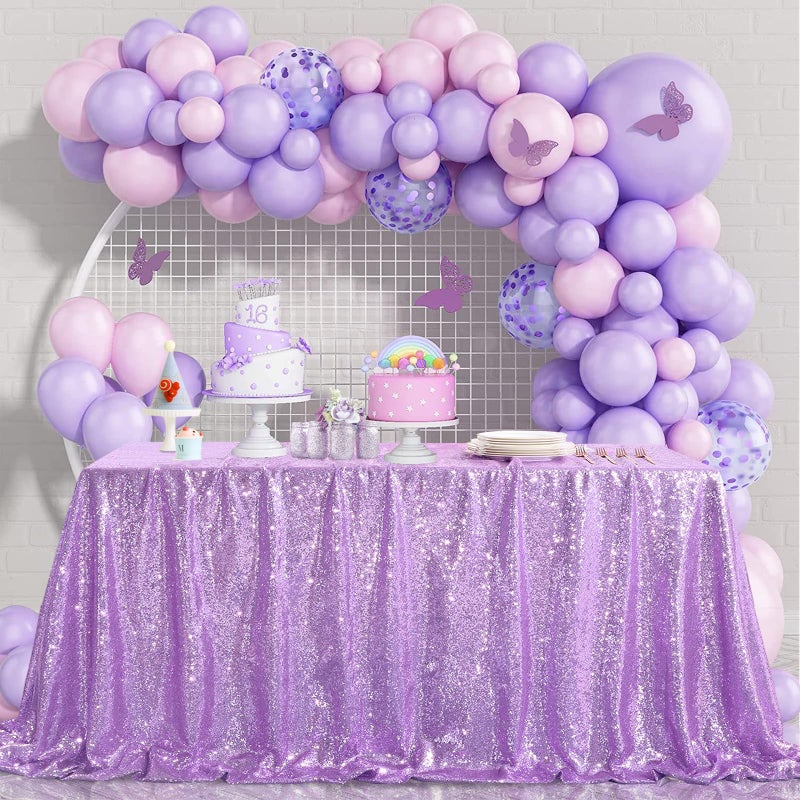 B.Cool B-COOL Lavender Sequin Tablecloth Glitter Decorations: Rectangular Lilic Shiny Table Overlays Romantic Garden Indoor Outdoor Party Decor 60x102inch - Image 1