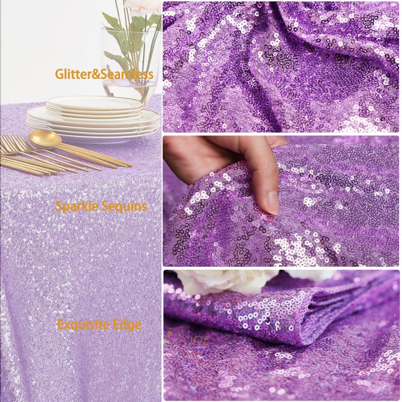 B.Cool B-COOL Lavender Sequin Tablecloth Glitter Decorations: Rectangular Lilic Shiny Table Overlays Romantic Garden Indoor Outdoor Party Decor 60x102inch - Image 3