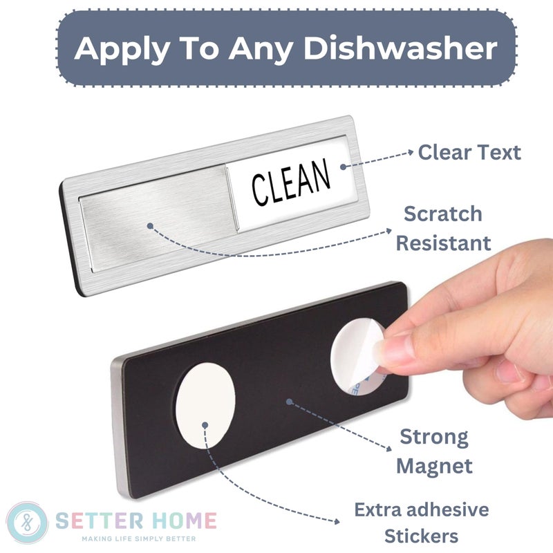 SETTER HOME Clean dirty magnet for dishwasher, Premium Clean Dirty Sign Indicator - Stainless Steel Grade 304 Clean Dirty Magnet for Dishwasher, Grey & White Minimalistic Style, Easy to Read with Extra Adhesive Tape - Kitchen Organizer - Image 4