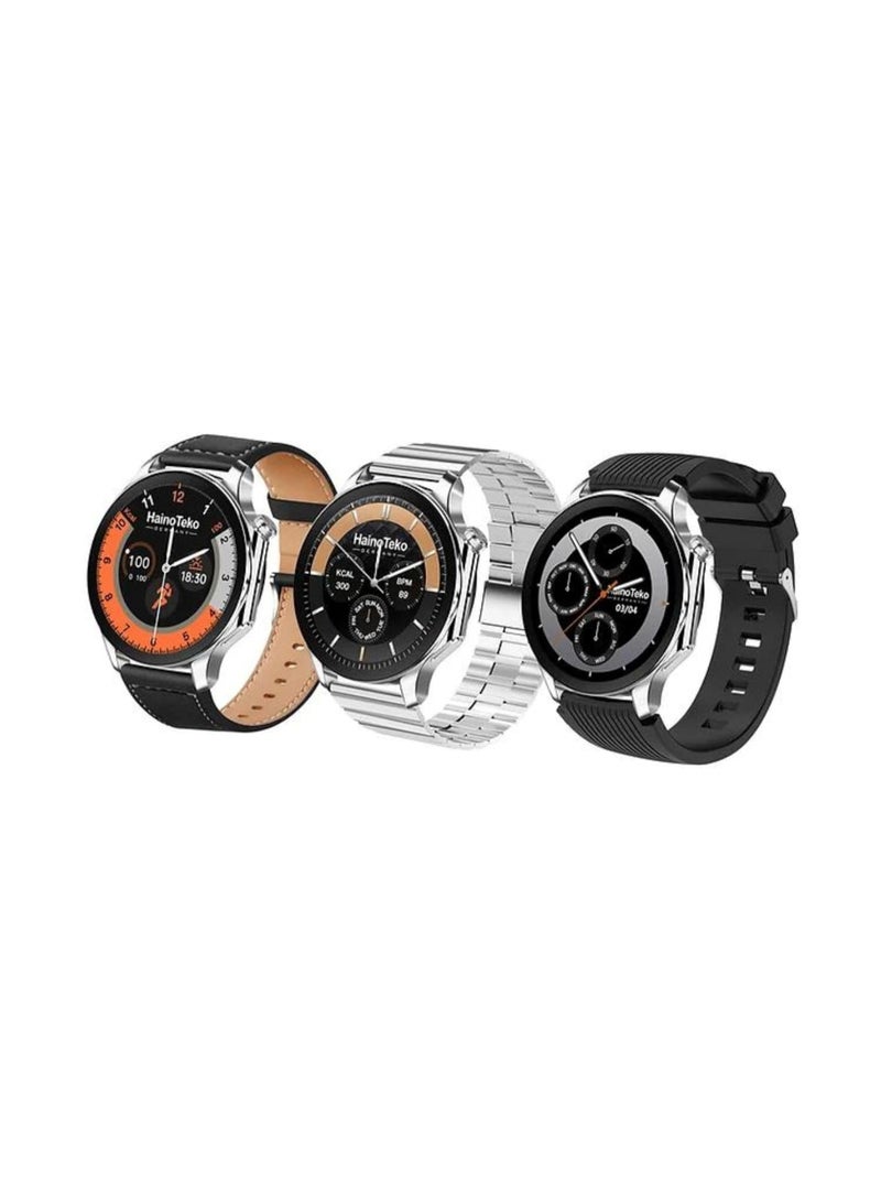Haino Teko Germany RW52 Round Shape AMOLED Display Smart Watch With 3 Pair Straps For Mens and Boys Black - Image 1