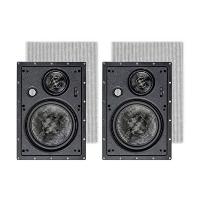 In-wall speakers for home theater use, carbon fiber cones, black finish, paintable magnetic grilles - Image 1