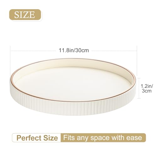 GORESE 12 Round Decorative Serving Tray for Coffee Table PU Leather Compact Table Tray for Home Decor Nightstand Valet Tray for Jewelry Perfume Keys Cream White - Image 3