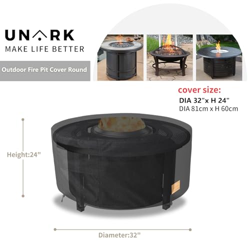 UNARK Fire Pit Cover Round 32 inchWaterproof 600D Heavy Duty Patio Fire Pit CoverOutdoor Round Gas Fire PitTable Cover32 Dia X 16HBlack - Image 3