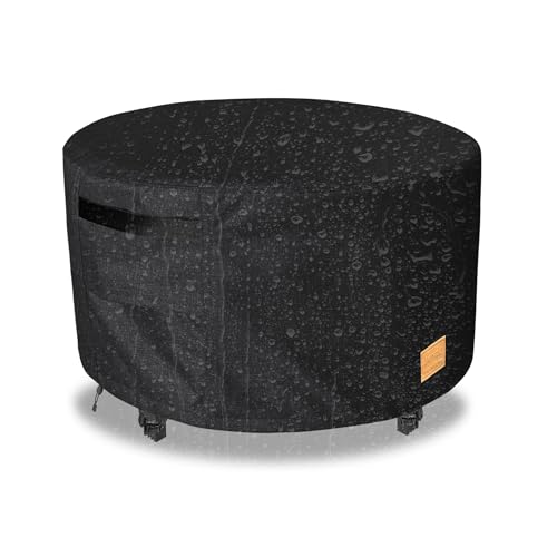 UNARK Fire Pit Cover Round 32 inchWaterproof 600D Heavy Duty Patio Fire Pit CoverOutdoor Round Gas Fire PitTable Cover32 Dia X 16HBlack - Image 1