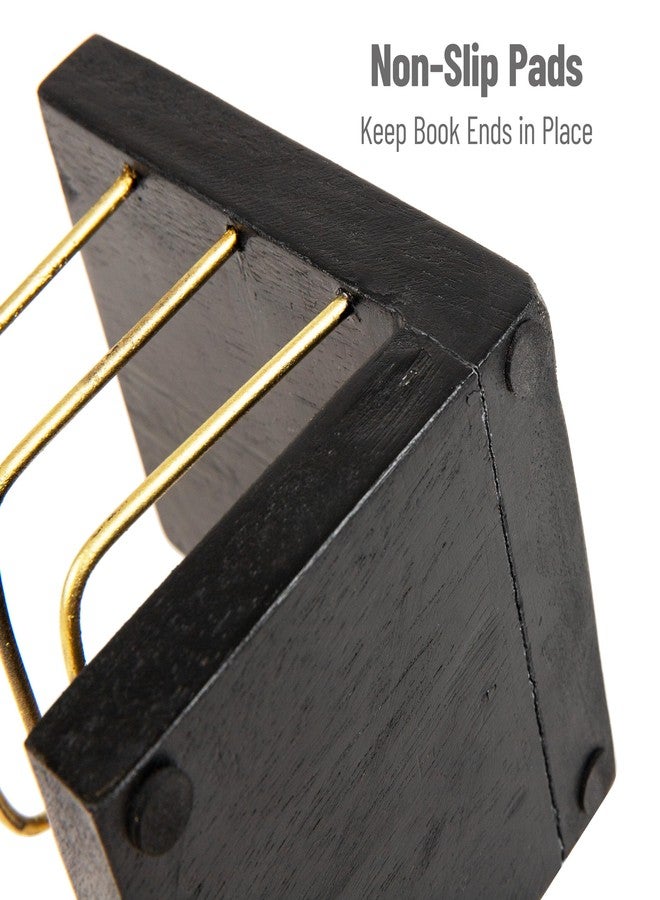 Mind Reader Decorative Basket Bookends, Office Decor with Storage, Wood and Metal, Set of 2, Black and Gold - Image 4