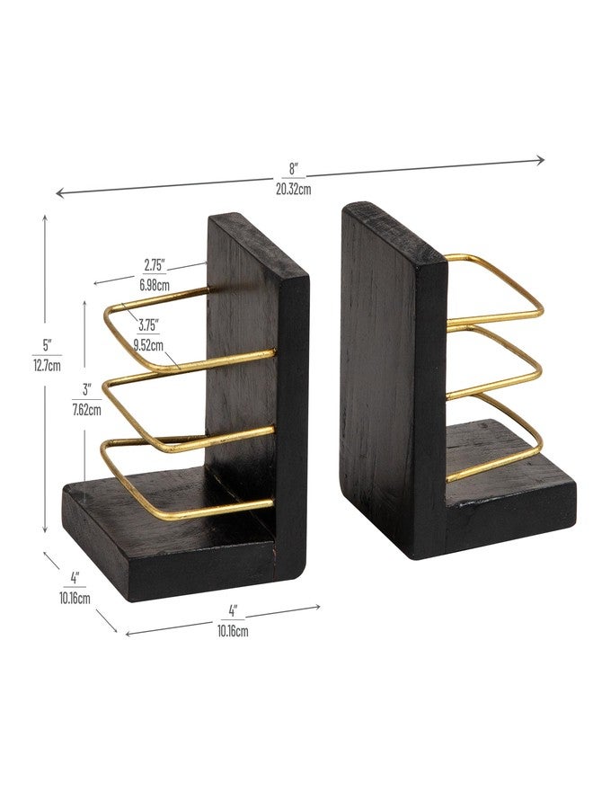 Mind Reader Decorative Basket Bookends, Office Decor with Storage, Wood and Metal, Set of 2, Black and Gold - Image 3