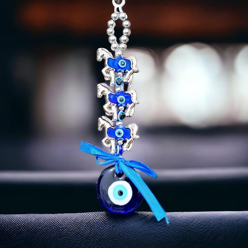 RIANZ Vastu Feng Shui Evil Eye Wall Hanging with for Good Luck Prosperity Zodaic Success Health Wealth Office Home Decor Car Three Horse Design - Image 1