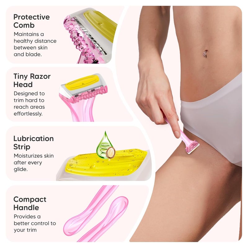 Lets Shave Evior Bikini Line Trimming Razor for Women, Pack of 3 | Skin-Safe Blades | Sensitive Area Trimmer | Reusable, Irritation Free & Precise Hair Trimming for Bikini Area - Image 3