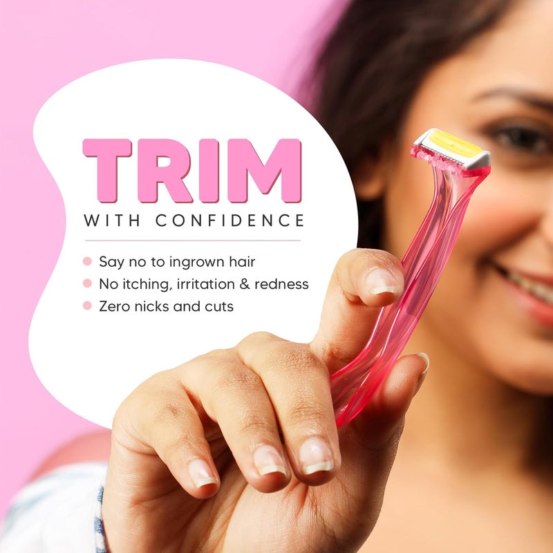 Lets Shave Evior Bikini Line Trimming Razor for Women, Pack of 3 | Skin-Safe Blades | Sensitive Area Trimmer | Reusable, Irritation Free & Precise Hair Trimming for Bikini Area - Image 2