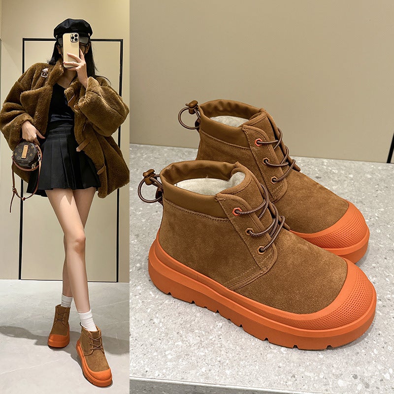 Women's Waterproof Winter Snow Boots Lace-up Casual Short Boots - Image 1