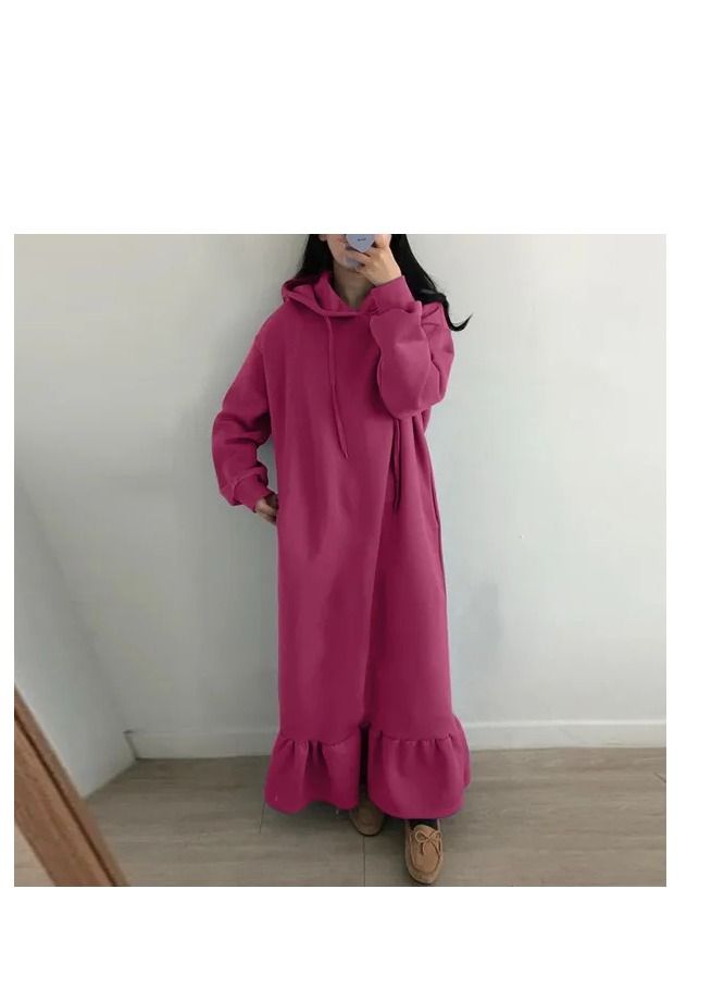 Loquat Casual Simple Hooded Plus-size Straight Dress 