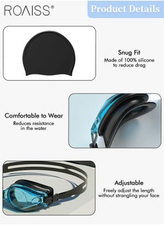 roaiss 6 Pcs Men's Swimming Goggles Set, Beach Outdoor Swimming Gear with HD Anti-fog Swimming Goggle, Swimming Trunk, Swimming Cap, Swimming Bag, Nose Clip, Earplugs  - Image 3