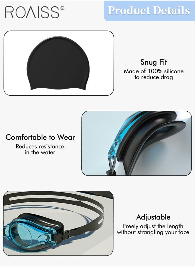 roaiss 6 Pcs Men's Swimming Goggles Set, Beach Outdoor Swimming Gear with HD Anti-fog Swimming Goggle, Swimming Trunk, Swimming Cap, Swimming Bag, Nose Clip, Earplugs  - Image 3