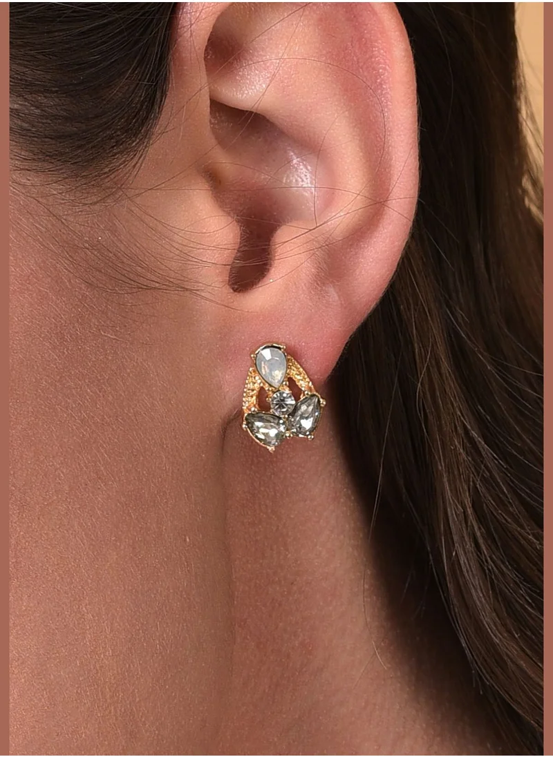 SOHI Pack of 24 Gold Plated Designer Stone Pearl Stud