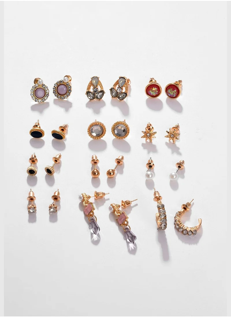 SOHI Pack of 24 Gold Plated Designer Stone Pearl Stud