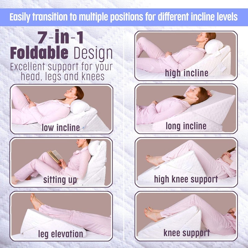 Flexicomfort Bed Wedge Pillow for Sleeping Adjustable Post Surgery Pillow 7 in 1 100 Memory Foam Head Support Cushion Incline Leg Elevation Pregnancy Snoring Washable Cover Large 24 Inch - Image 5