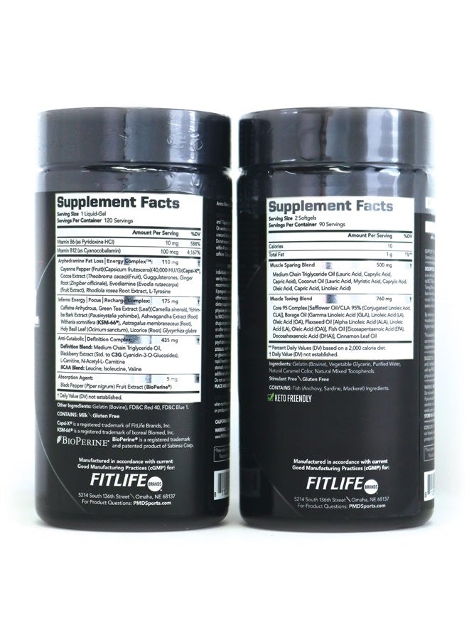 PMD Sports Six Week Inferno Stack - Maximum Strength Fat Burner and CLA Omega Fatty Acid to Lose Fat Fast and Increase Muscle Tone - Arsenal X Inferno/120 Liquid Gels, Omega Cuts Elite/180 Softgels - Image 2