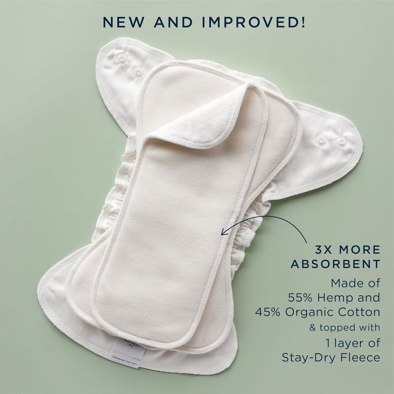 Esembly Ultra Absorbent Overnight Hemp Cloth Diaper Booster Inserts with Stay-Dry Fleece – Reusable Nighttime Doublers for Heavy Wetters – Size 1, 3 Sets (3 Contours and 3 Boosters) - Image 2