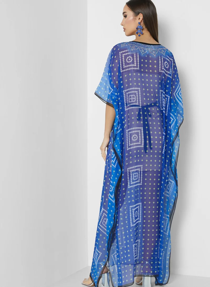 ARABIAN CLOSET Printed Cape Sleeve Kaftan