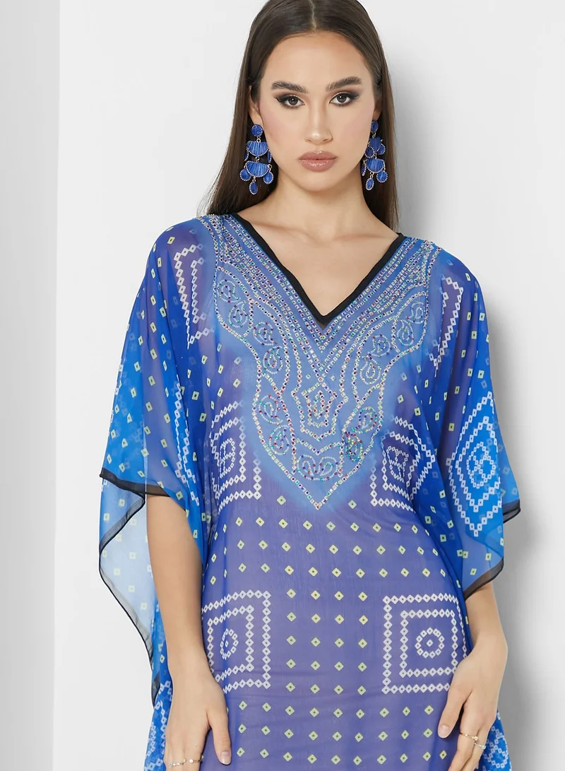ARABIAN CLOSET Printed Cape Sleeve Kaftan