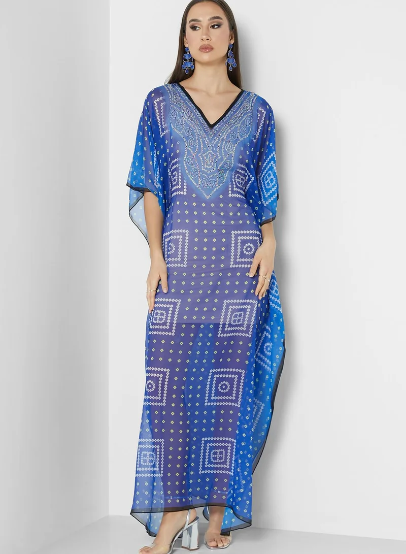 ARABIAN CLOSET Printed Cape Sleeve Kaftan