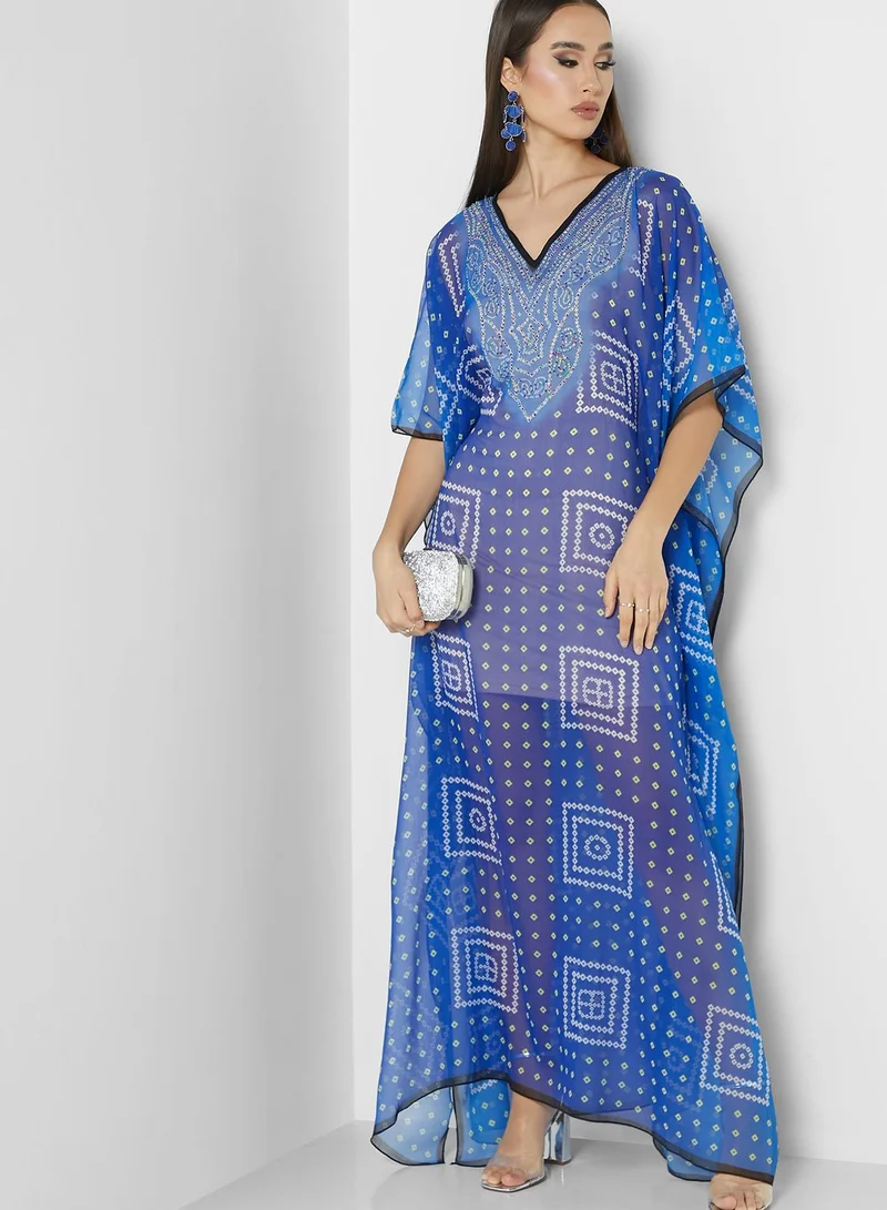 ARABIAN CLOSET Printed Cape Sleeve Kaftan