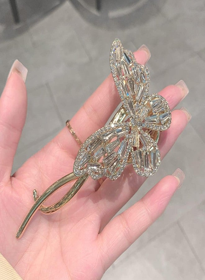 Ashkash 1Pcs French Twist N Clip,Slide Barrettes, Hair Clip,Bun Fixing Hairpins, Zircon Butterfly Hair Clips,Rhinestone Hair Twist Clips,Hair Clips Accessories for Women Girls (silver-Butterfly) - Image 1