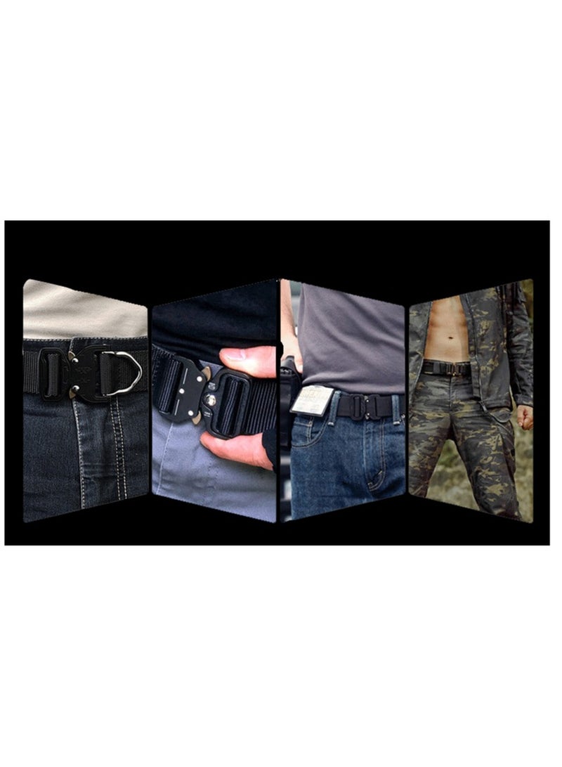 Generic Traing Tactical Belt Military Style Girdle Utility for Men Waistband Nylon Webbing Band with V-Ring Heavy-Duty Quick-Release Zinc Alloy Buckle Elastic Ring Allergy Free - Black  - Image 3